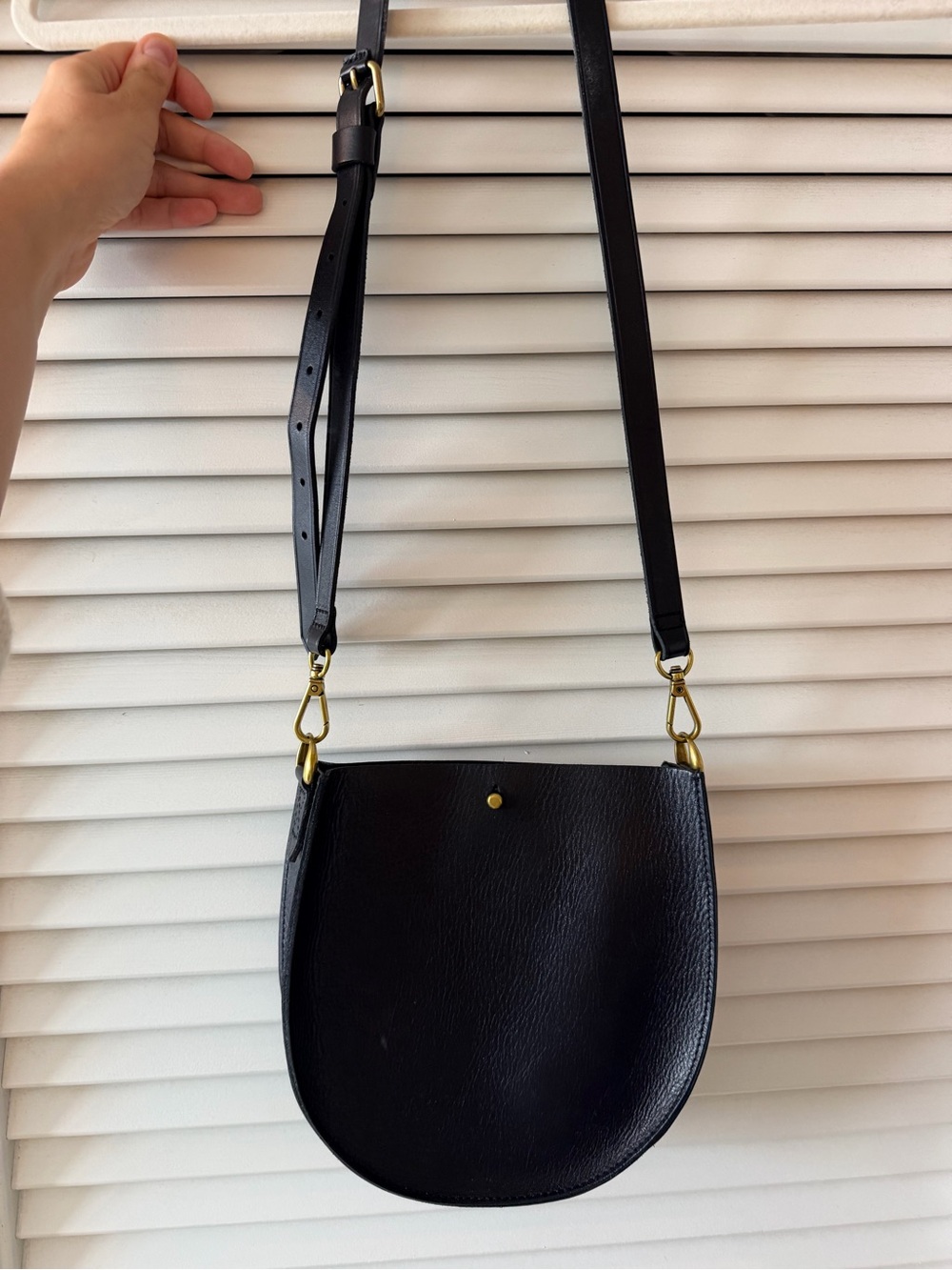 Madewell Black Genuine Leather Crossbody with Gold-Tone Hardware